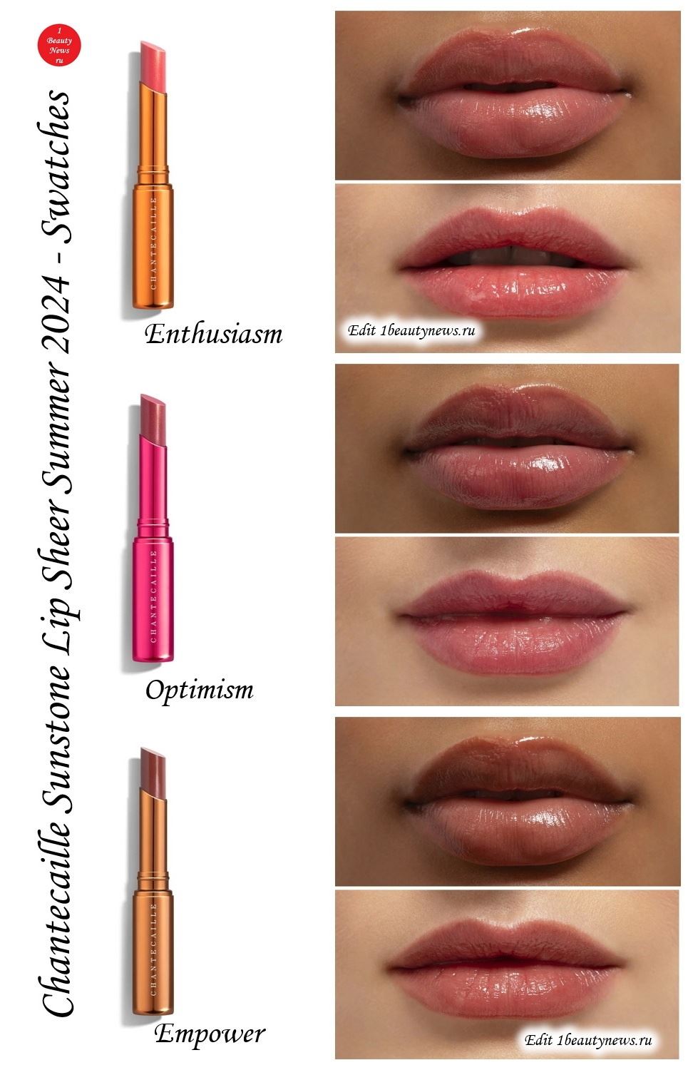 Chantecaille Sunstone Lip Sheer Summer 2024 - Swatches